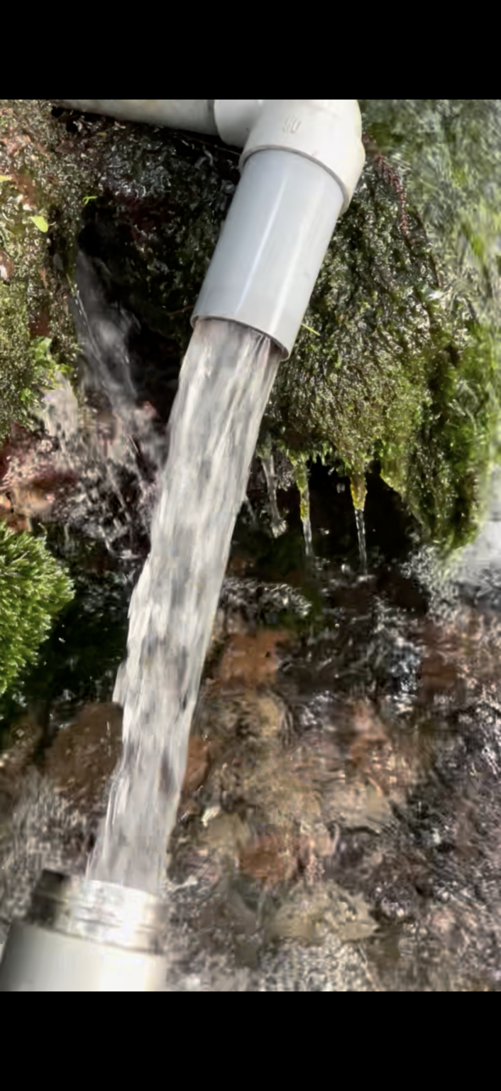大滝湧水の水をボトルに汲んでいる様子